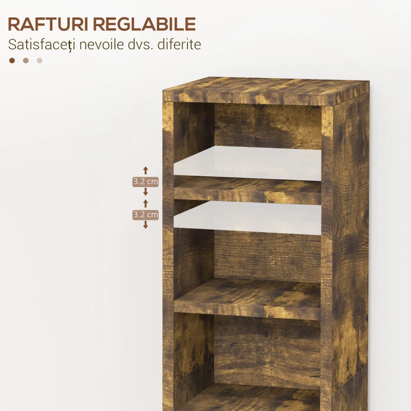 HOMCOM Raft pentru CD-uri, 2 Bucăți cu Câte 6 Rafturi cu Înălțime Reglabilă, 21x22,5x88,5 cm, Maro Rustic(m-6)