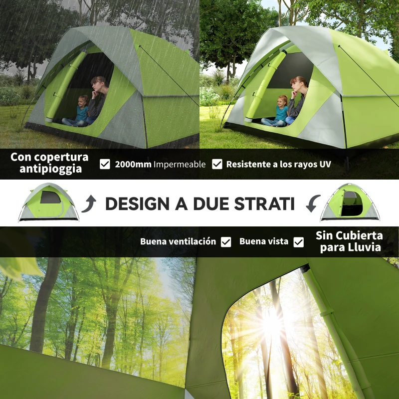 Outsunny Tenda da Campeggio 3 Posti a Cupola, Impermeabile e Anti UV, 300x300x180 cm, Giallo e Grigio