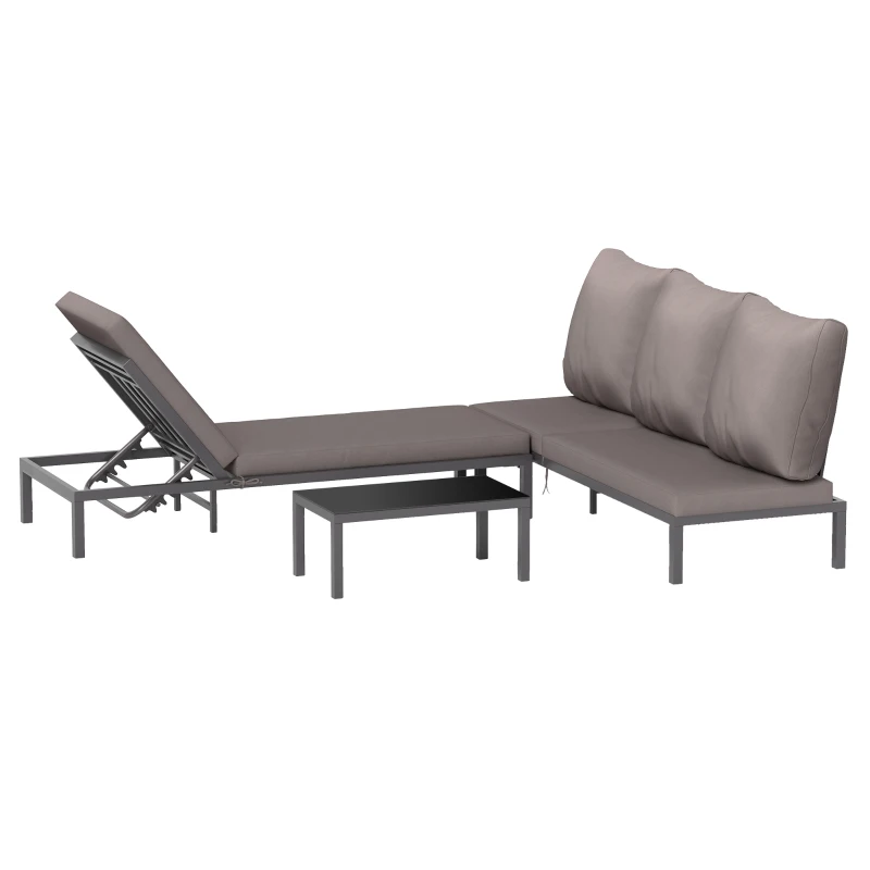 Outsunny Three-Piece Aluminium Lounger Set, with Reclining Backs