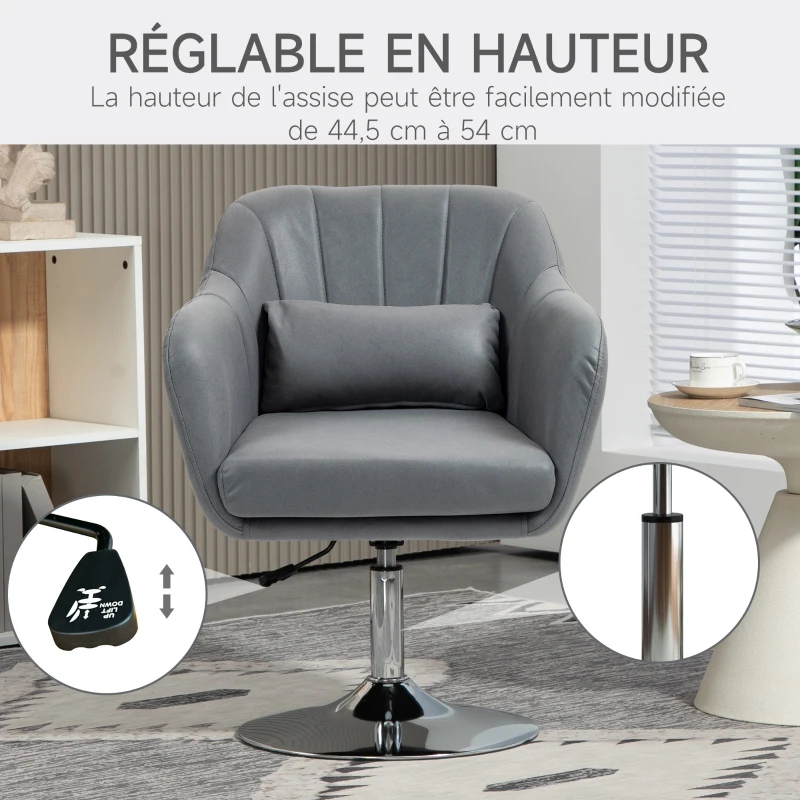 HOMCOM Fauteuil de salon coussins lombaires hauteur réglable pivotant 360° piètement en métal gris foncé