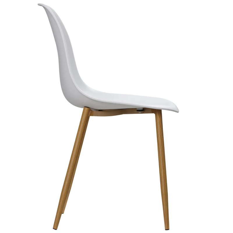 HOMCOM Esszimmerstuhl 4er-Set, Metallbeine in Holzoptik, rutschfeste Füße, bis 120 kg, Weiß/Holzdekor