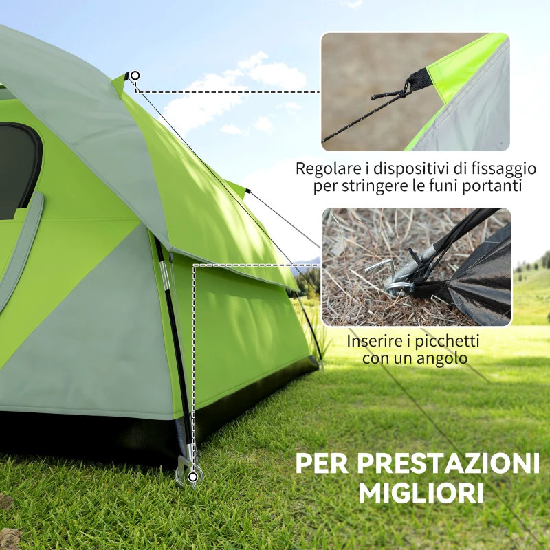 Outsunny Tenda da Campeggio 3 Posti a Cupola, Impermeabile e Anti UV, 300x300x180 cm, Giallo e Grigio