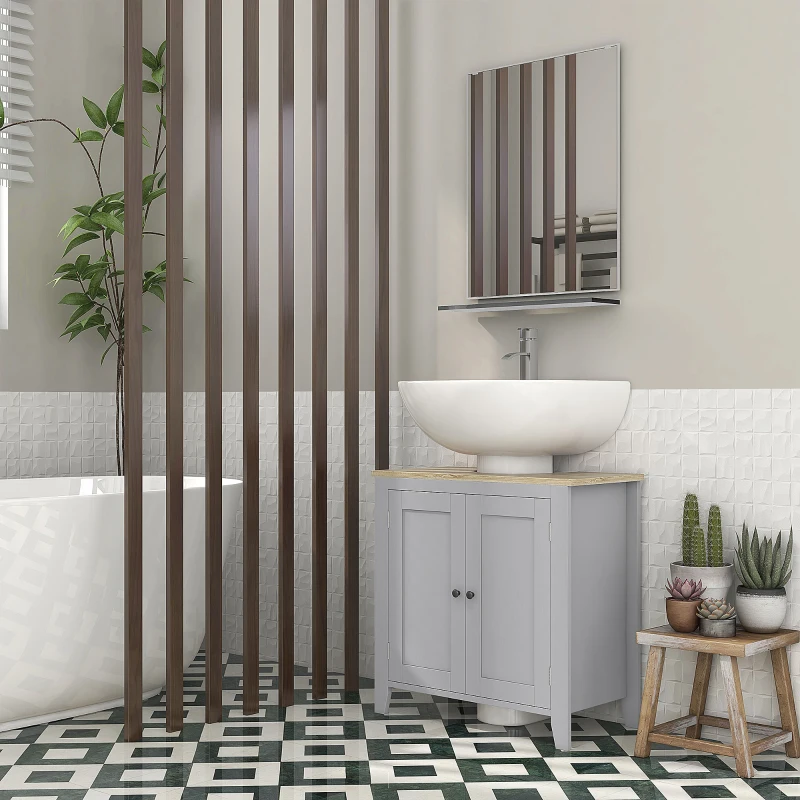 kleankin Mueble para Debajo del Lavabo Armario Bajo con 2 Puertas y Estante Ajustable Estilo Moderno 60x30x60 cm Gris