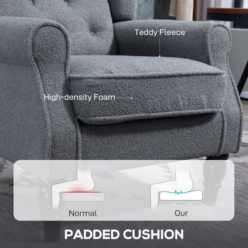 HOMCOM Wingback Accent Chair, Retro Upholstered Button Tufted Occasional Chair for Living Room and Bedroom, Grey