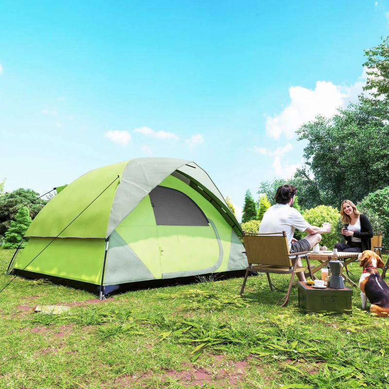 Outsunny Tenda da Campeggio 3 Posti a Cupola, Impermeabile e Anti UV, 300x300x180 cm, Giallo e Grigio