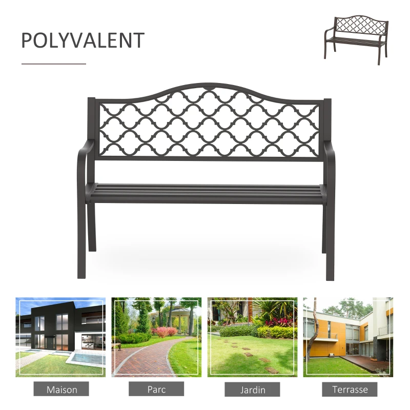 Outsunny Banc 3 Places de Jardin terrasse Style Rural Chic 128L x 60l x 89H cm métal époxy anticorrosion Fonte Brun