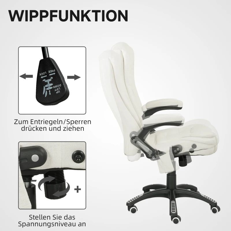 Vinsetto Ergonomische bureaustoel met massagefunctie, 68 x 72 x 110–120 cm, Cremewit(m-6)