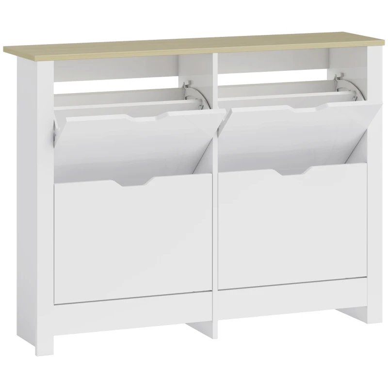 HOMCOM Armario para Zapatos 4 Puertas abatibles 2 Compartimentos Paneles de Partículas Blanco roble