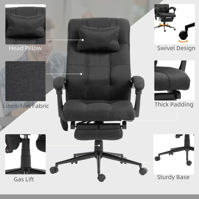 Vinsetto Office Chair with 6-point Vibration Massage and Heat, Computer Chair with Adjustable Height, Head Pillow, Footrest for Home, Black