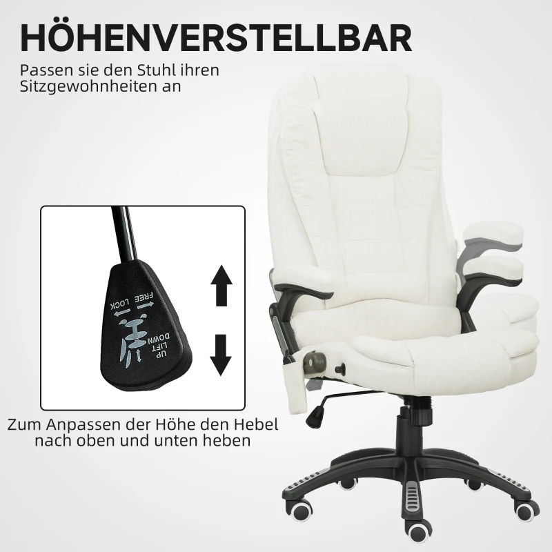 Vinsetto Ergonomische bureaustoel met massagefunctie, 68 x 72 x 110–120 cm, Cremewit(m-5)
