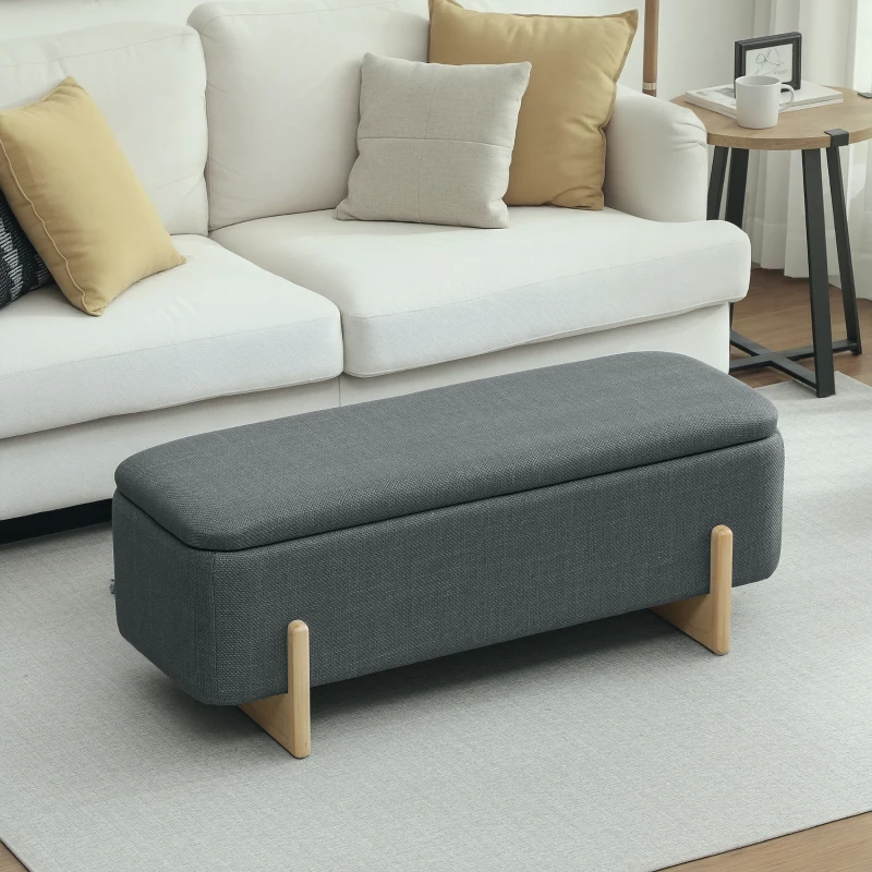 HOMCOM Tabouret avec Espace de Rangement, Banc Rembourré en Imitation Lin, 111 x 44 x 44,5 cm, Gris foncé