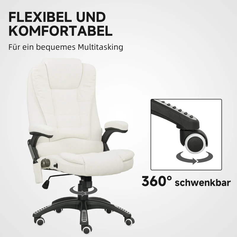Vinsetto Ergonomische bureaustoel met massagefunctie, 68 x 72 x 110–120 cm, Cremewit(m-8)