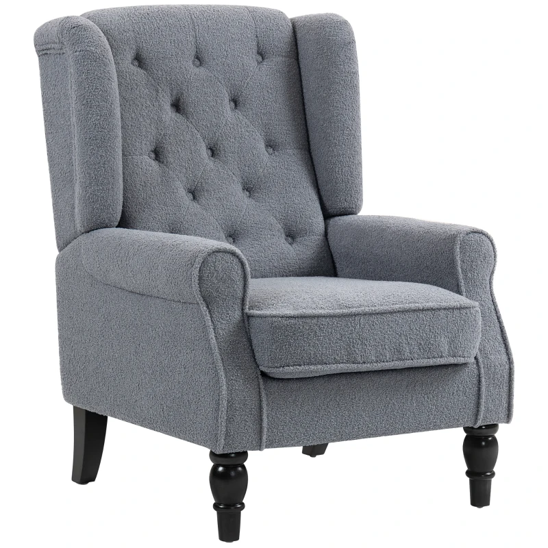 HOMCOM Wingback Accent Chair, Retro Upholstered Button Tufted Occasional Chair for Living Room and Bedroom, Grey