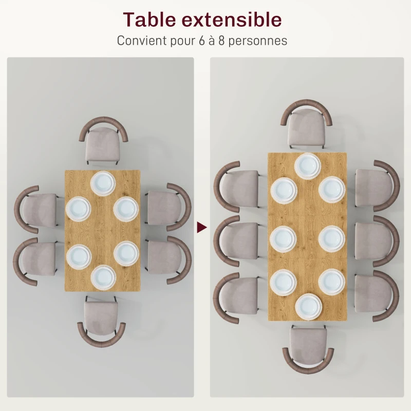 HOMCOM Table à manger pliante table extensible 120-160 cm jusqu'à 6 à 8 personnes avec pieds en acier, naturel