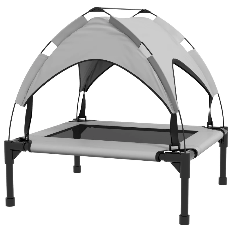 PawHut Cama para Perros Elevada con Toldo Marco de Acero y Bolsa de Transporte para Interior y Exterior 76x61x69,5 cm Gris