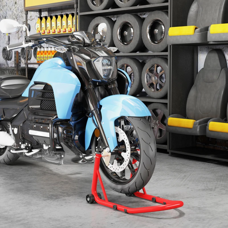 HOMCOM Set de soporte para motocicletas delantero/trasero elevador para motocicletas hasta 544 kg acero Rojo