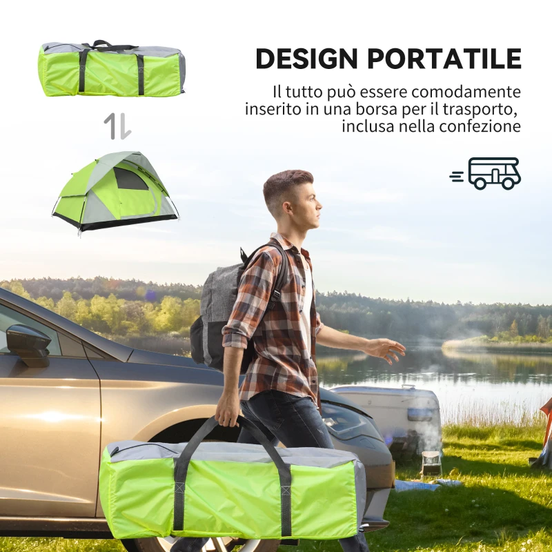 Outsunny Tenda da Campeggio 3 Posti a Cupola, Impermeabile e Anti UV, 300x300x180 cm, Giallo e Grigio