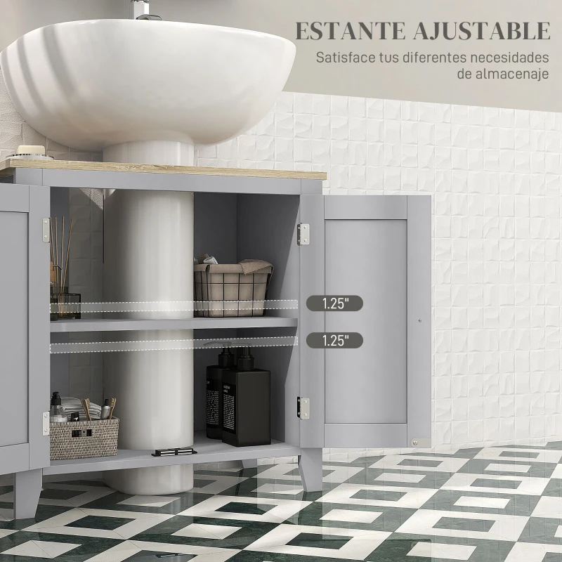 kleankin Mueble para Debajo del Lavabo Armario Bajo con 2 Puertas y Estante Ajustable Estilo Moderno 60x30x60 cm Gris