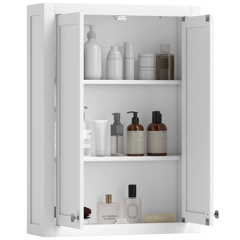 HOMCOM Mobile da Bagno a Parete in Legno con 2 Ripiani Regolabili su 3 Livelli, 61x20x84 cm, Bianco