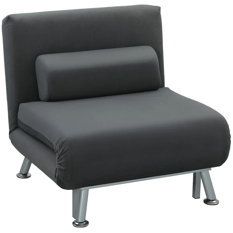 HOMCOM Fauteuil-Lit 3 en 1 avec Dossier Réglable et Coussin en Tissu Effet Velours, Gris Foncé