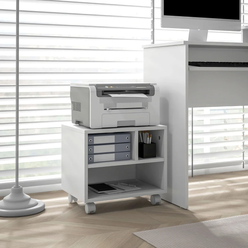 HOMCOM Soporte de Impresora con Ruedas Compartimentos Abiertos para Oficina Estudio 40x30x36 cm Blanco