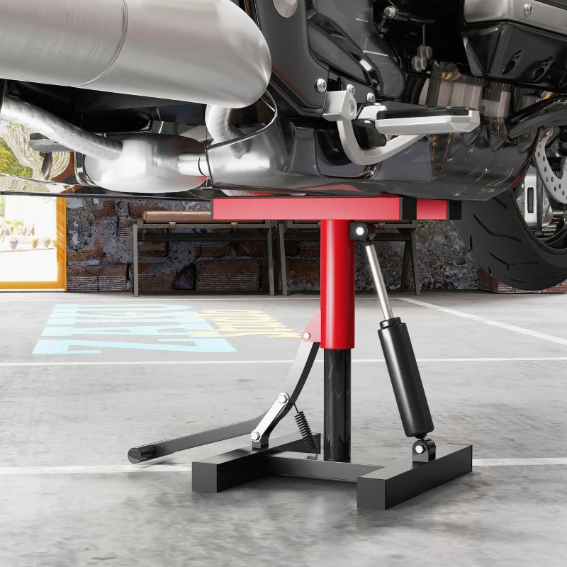 HOMCOM Caballete Elevador de Moto en Acero Capacidad 150kg Altura Ajustable y Plataforma Antideslizante Rojo