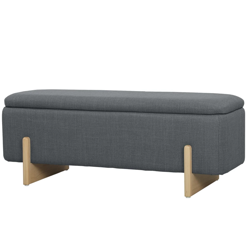 HOMCOM Pouf con Spazio di Archiviazione, Panca con Imbottitura in Schiuma, Tessuto Effetto Lino, 111 x 44 x 44,5 cm, Grigio Scuro