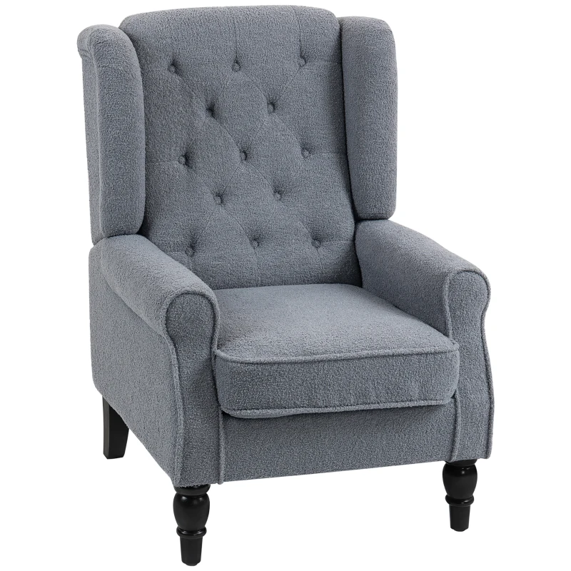 HOMCOM Wingback Accent Chair, Retro Upholstered Button Tufted Occasional Chair for Living Room and Bedroom, Grey