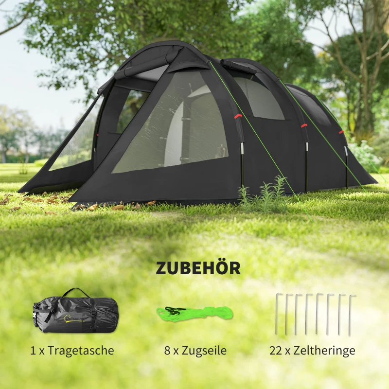 Outsunny Campingzelt Trekkingzelt Zelt, wetterbeständig, 2 Räume,  475 x 264  cm Breite x 172, Schwarz
