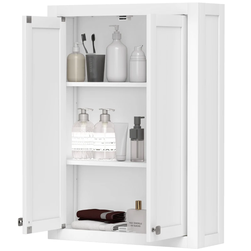 HOMCOM Mobile da Bagno a Parete in Legno con 2 Ripiani Regolabili su 3 Livelli, 61x20x84 cm, Bianco