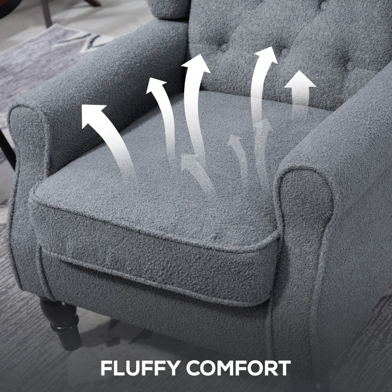 HOMCOM Wingback Accent Chair, Retro Upholstered Button Tufted Occasional Chair for Living Room and Bedroom, Grey