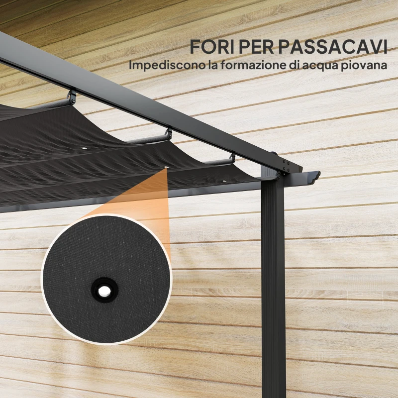 Outsunny Pergola Gazebo 3x3 m con 8 Fori di Drenaggio, in Alluminio, Metallo e Poliestere, Grigio Scuro