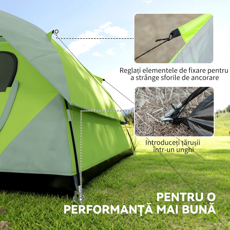 Outsunny Cort de Camping pentru 3-4 Persoane, Cort Impermeabil și Rezistent la UV, 3x3x1.8m, Galben și Gri