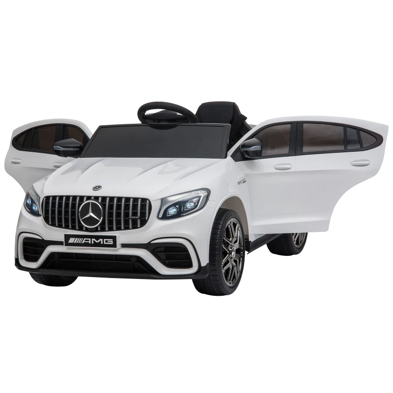 HOMCOM Kinderfahrzeug 12V Mercedes-Benz AMG GLC63S COUPE lizenzierter Elektroauto mit Fernbedienung Sicherheitsgurt  2 x 35W Motoren MP337-60 Monate Weiß 115 x 70 x 55 cm