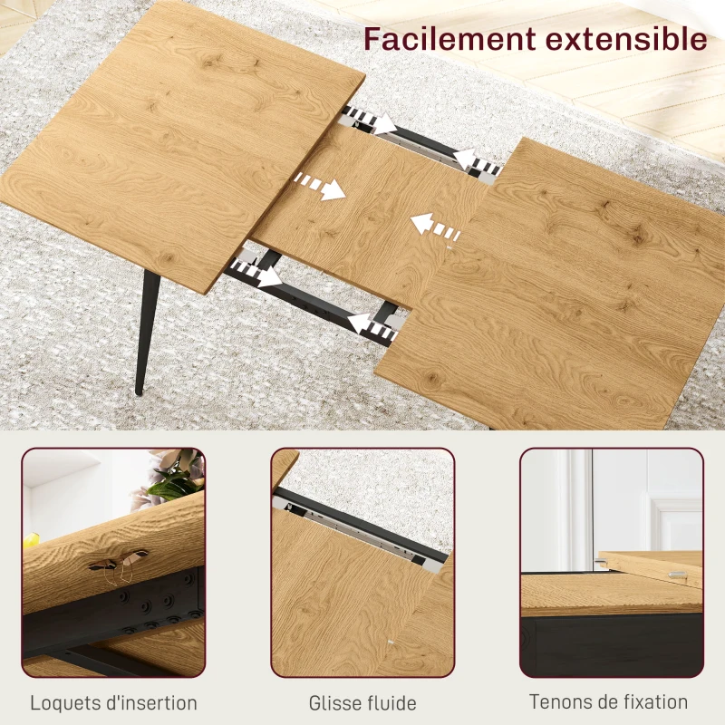 HOMCOM Table à manger pliante table extensible 120-160 cm jusqu'à 6 à 8 personnes avec pieds en acier, naturel