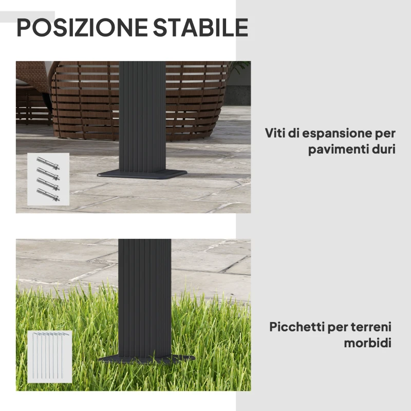 Outsunny Pergola Gazebo 3x3 m con 8 Fori di Drenaggio, in Alluminio, Metallo e Poliestere, Grigio Scuro