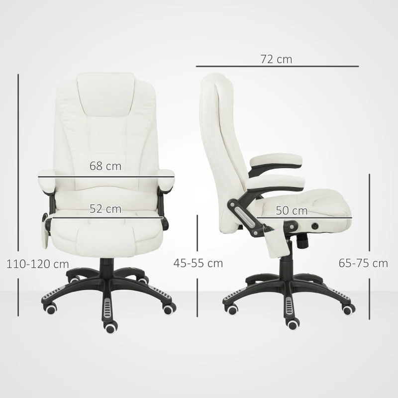 Vinsetto Ergonomische bureaustoel met massagefunctie, 68 x 72 x 110–120 cm, Cremewit(m-3)