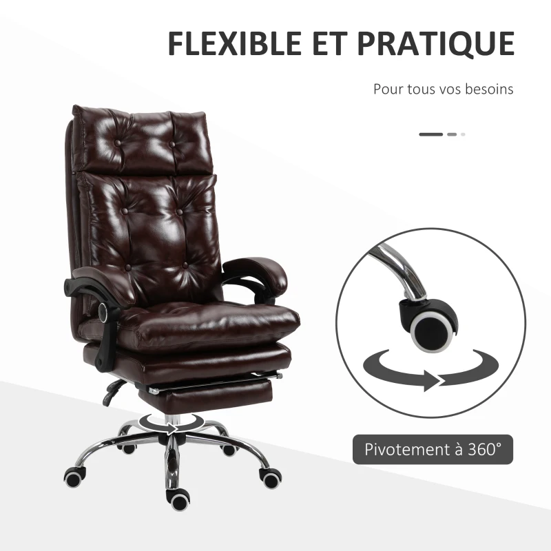Vinsetto Fauteuil de bureau chaise de bureau ergonomique avec hauteur réglable dossier inclinable repose-pied rétractable marron(m-6)