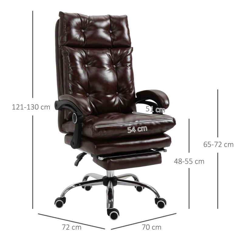 Vinsetto Fauteuil de bureau chaise de bureau ergonomique avec hauteur réglable dossier inclinable repose-pied rétractable marron(m-3)