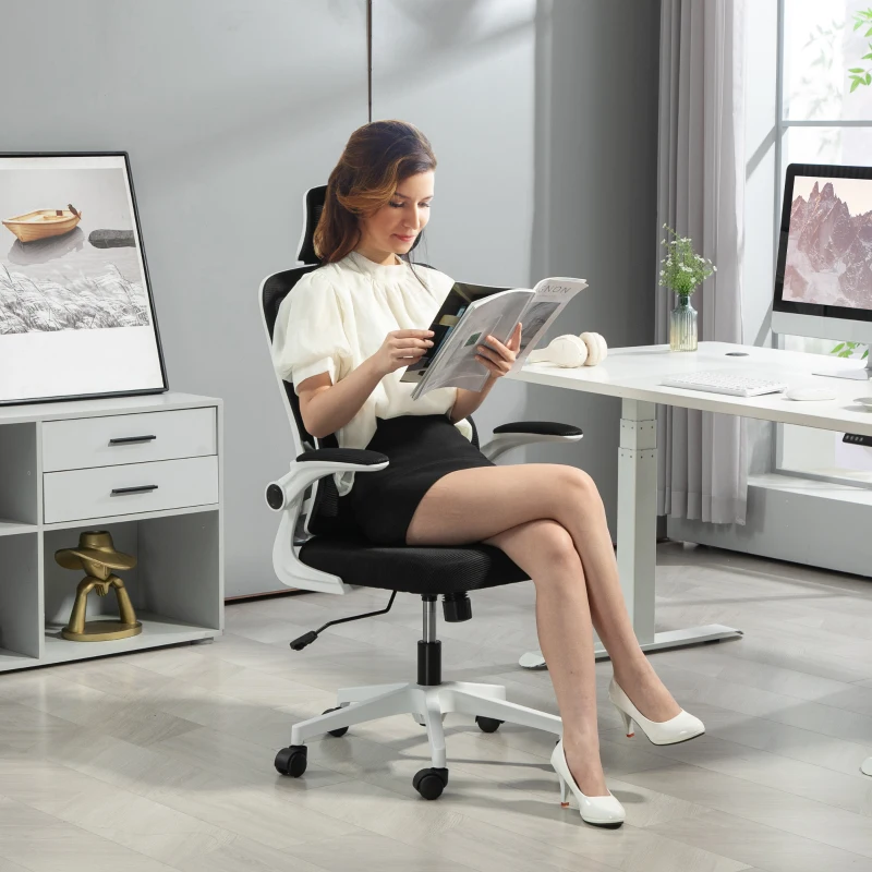 Vinsetto Chaise de Bureau Réglable et Inclinable avec Appuie-tête Amovible, en Tissu en Maille, 60x59x114-122 cm, Noir