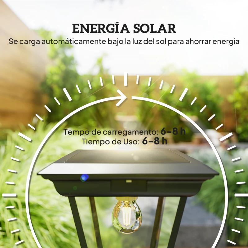 Outsunny Farola Solar Exterior con Panel Solar Encendido y Apagado Automático Sensor de Movimiento IP44 26x24x220 cm Negro