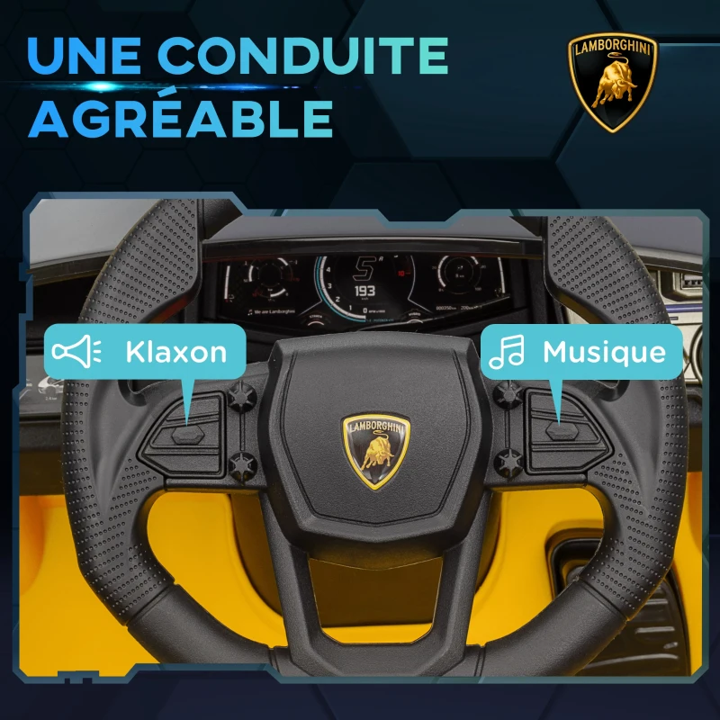AIYAPLAY Voiture électrique 12V sous licence Lamborghini Revue véhicule électrique télécommande vitesse 3-5 km/h 3-5 ans jaune(m-7)