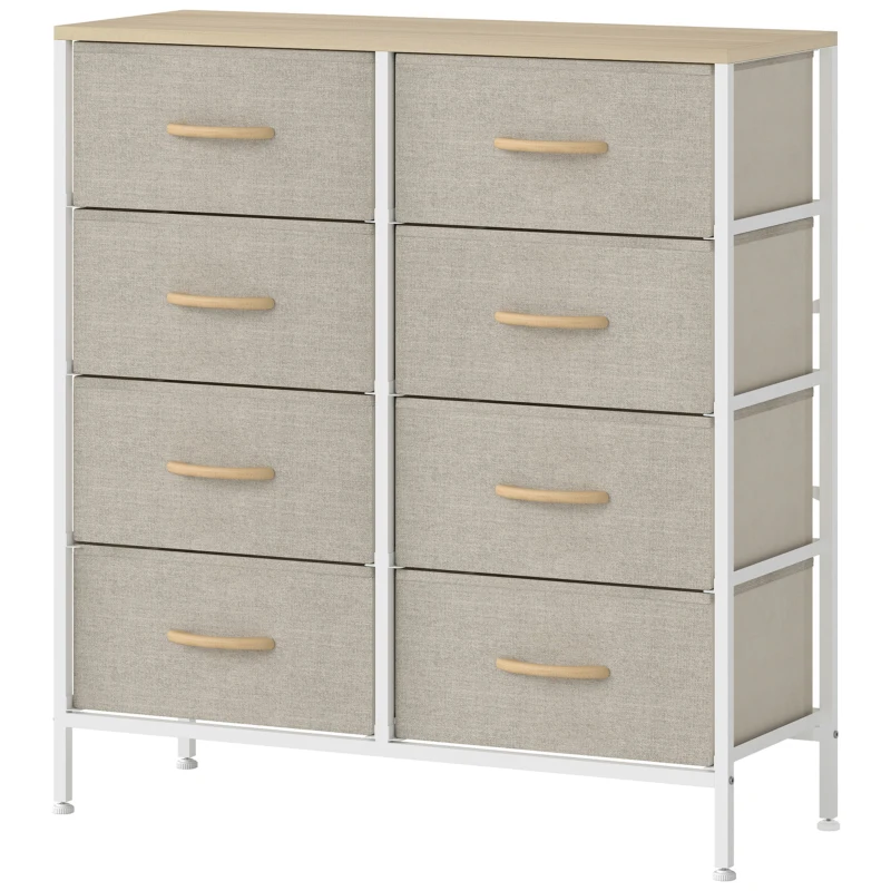 HOMCOM Fabric Chest of Drawers, Industrial Bedroom Dresser with 8 Fabric Drawers, Steel Frame and Wooden Top for Nursery, Living Room, Hallway, Maple Wood-effect