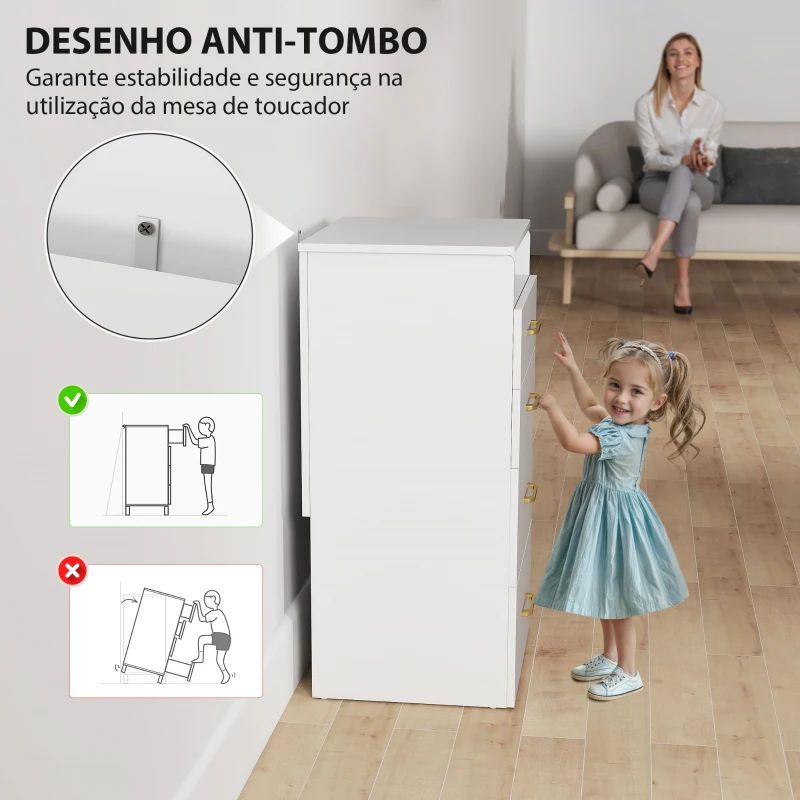 HOMCOM Toucador de Maquilhagem 3 em 1 com Banco Mesa de Maquilhagem com Espelho Gavetas e Bancada de Vidro Visível Toucador Moderno para Quarto 48x40x90 cm Branco