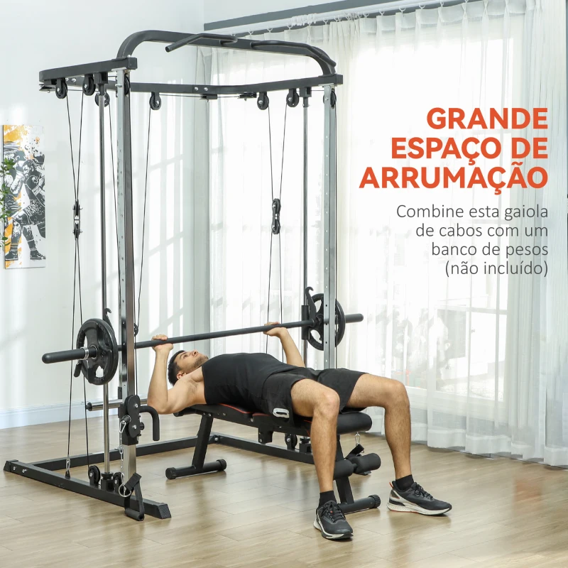 SPORTNOW Máquina Multi Estação de Musculação Máquina de Musculação com Suporte para Agachamentos e Barra para Pesos 210x132x225 cm Preto