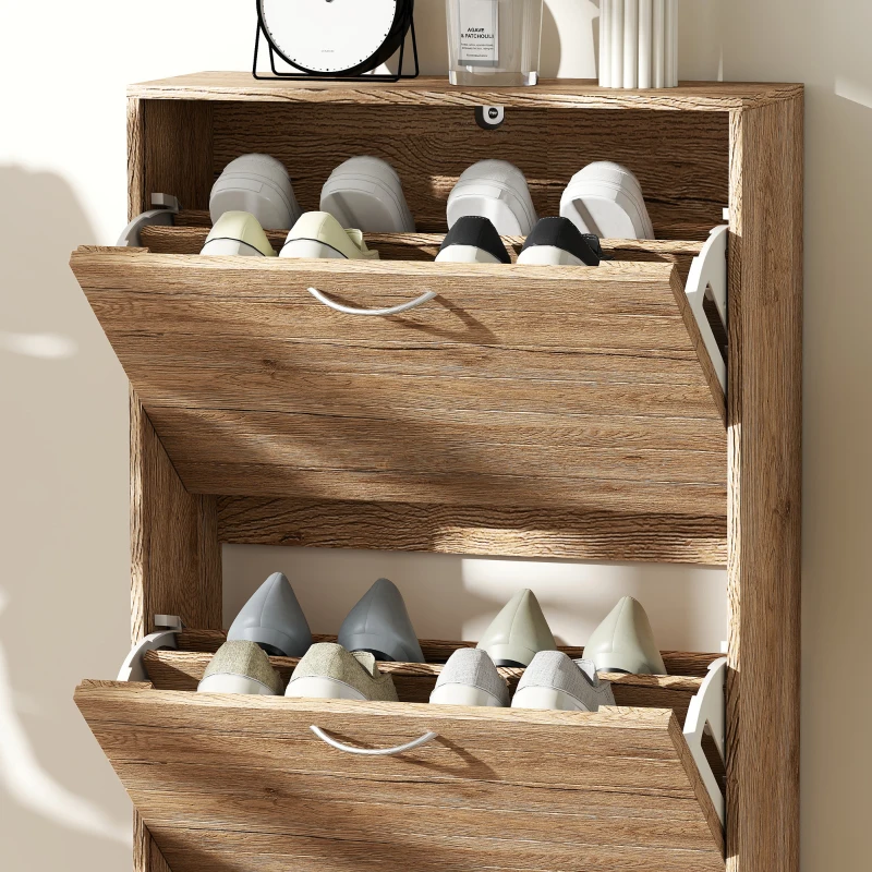 HOMCOM 12-Shoe Flip Drawer Storage Cabinet - Brown Wood-Effect