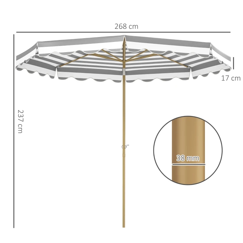 Outsunny Chapéu de Sol de Jardim com Ângulo Ajustável Inclinável e Manivela Proteção UV 50 + Ø268x237 cm  Cinza e Branco