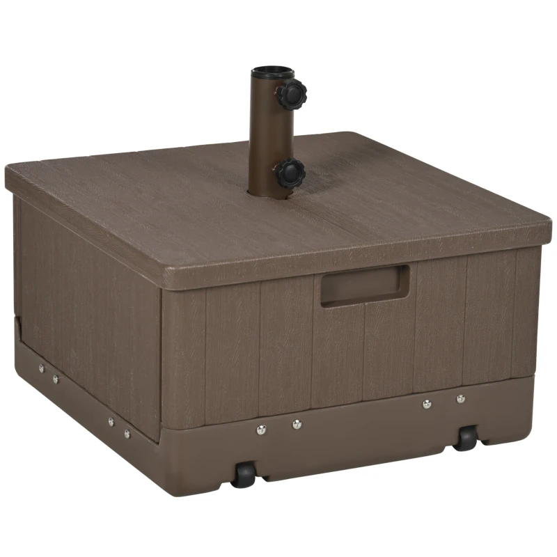 Outsunny Pied de parasol base de lestage parasol table d'appoint jardinière avec drainage roulettes poignées PE et métal marron