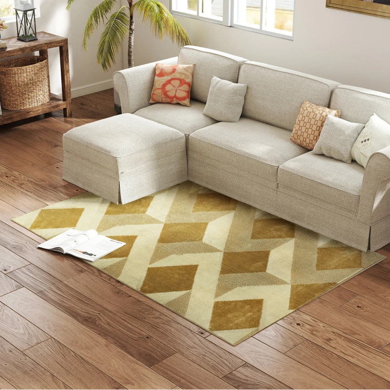 HOMCOM Tapete Sala de Estar 170x120 cm Tapete Lavável na Máquina de Lavar Pelo Curto Estilo Moderno Creme e Marrom Claro