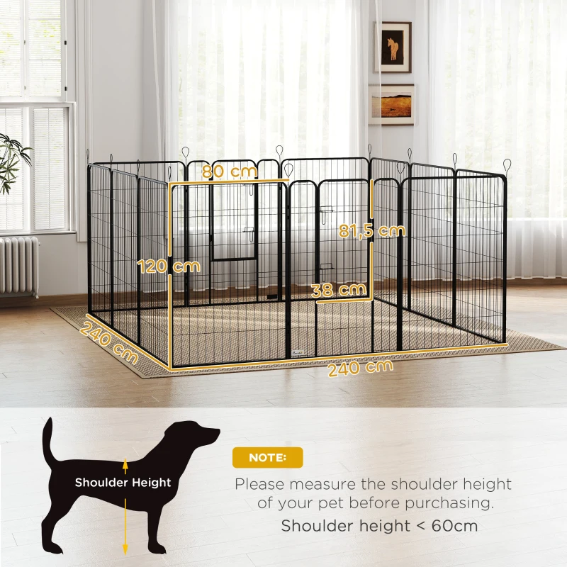 PawHut Parque para Cães com 12 Painéis Recinto para Animais de Estimação Modular com 2 Portas 80x120 cm Preto